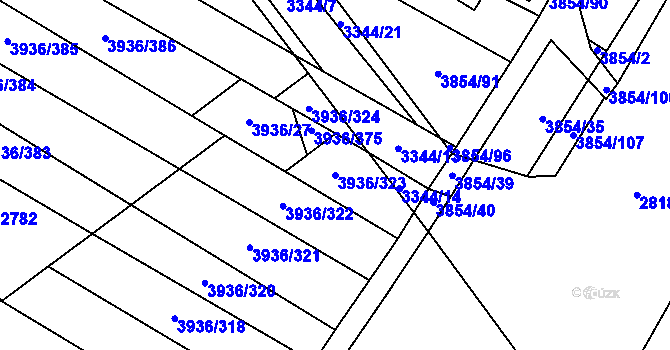 Parcela st. 3936/323 v KÚ Kyjov, Katastrální mapa