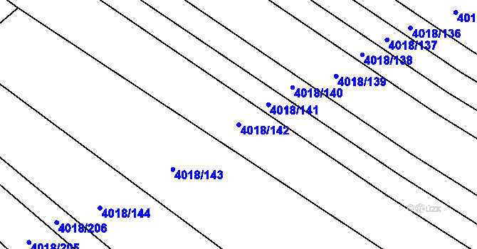 Parcela st. 4018/142 v KÚ Kyjov, Katastrální mapa