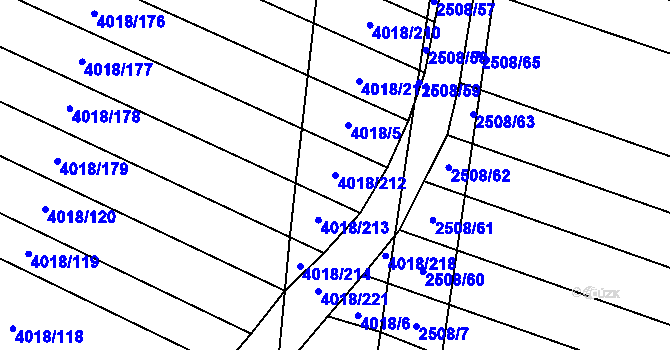 Parcela st. 4018/212 v KÚ Kyjov, Katastrální mapa
