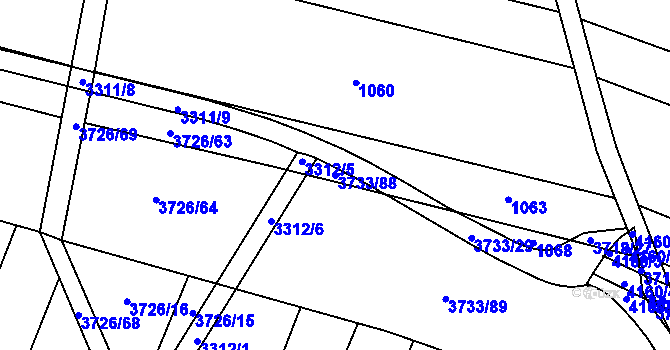 Parcela st. 3733/88 v KÚ Kyjov, Katastrální mapa