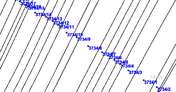 Parcela st. 3734/8 v KÚ Kyjov, Katastrální mapa