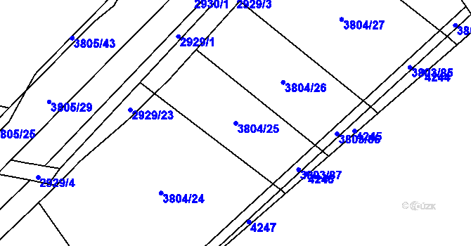Parcela st. 3804/25 v KÚ Kyjov, Katastrální mapa