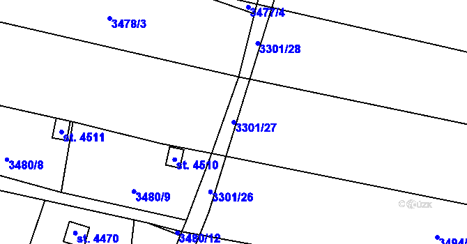 Parcela st. 3301/27 v KÚ Kyjov, Katastrální mapa