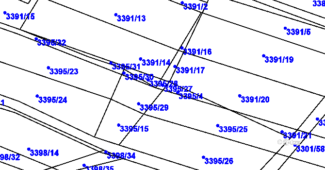 Parcela st. 3395/27 v KÚ Kyjov, Katastrální mapa