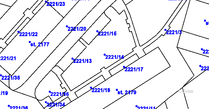 Parcela st. 2221/14 v KÚ Kyjov, Katastrální mapa