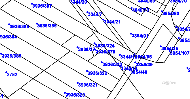 Parcela st. 3936/375 v KÚ Kyjov, Katastrální mapa