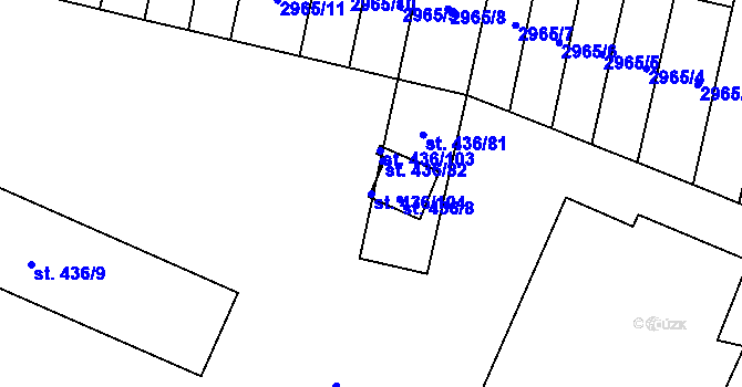 Parcela st. 436/104 v KÚ Kyjov, Katastrální mapa