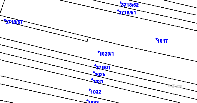 Parcela st. 1020/1 v KÚ Kyjov, Katastrální mapa