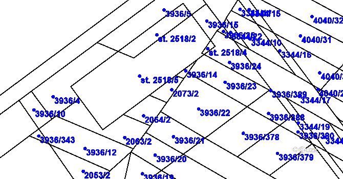 Parcela st. 2073/2 v KÚ Kyjov, Katastrální mapa