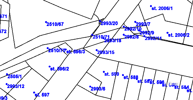 Parcela st. 2993/15 v KÚ Kyjov, Katastrální mapa