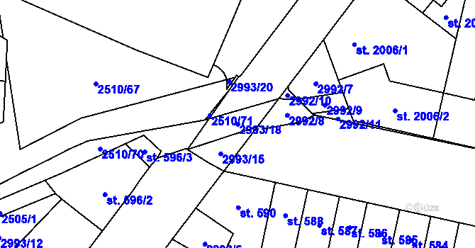 Parcela st. 2993/18 v KÚ Kyjov, Katastrální mapa