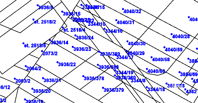 Parcela st. 3936/389 v KÚ Kyjov, Katastrální mapa