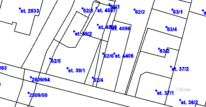 Parcela st. 62/6 v KÚ Kyjov, Katastrální mapa