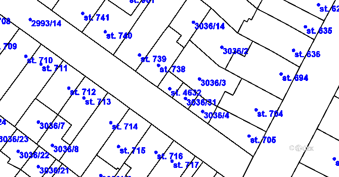Parcela st. 4632 v KÚ Kyjov, Katastrální mapa