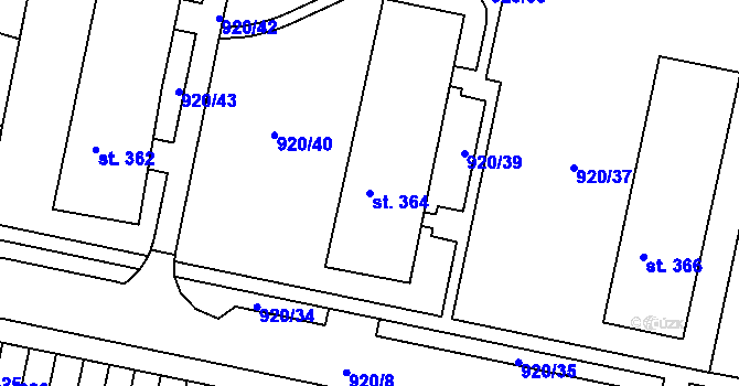 Parcela st. 364 v KÚ Nětčice u Kyjova, Katastrální mapa
