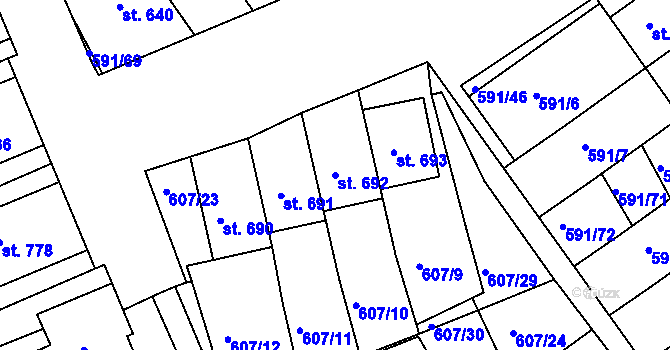 Parcela st. 692 v KÚ Nětčice u Kyjova, Katastrální mapa