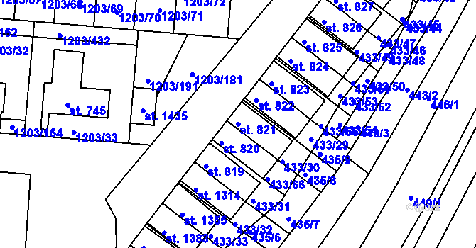 Parcela st. 821 v KÚ Nětčice u Kyjova, Katastrální mapa