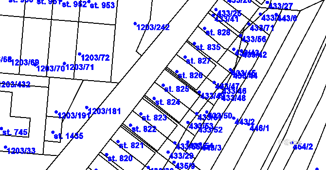 Parcela st. 825 v KÚ Nětčice u Kyjova, Katastrální mapa