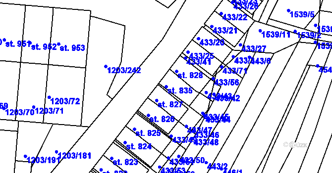 Parcela st. 835 v KÚ Nětčice u Kyjova, Katastrální mapa
