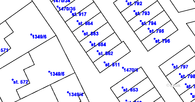 Parcela st. 862 v KÚ Nětčice u Kyjova, Katastrální mapa