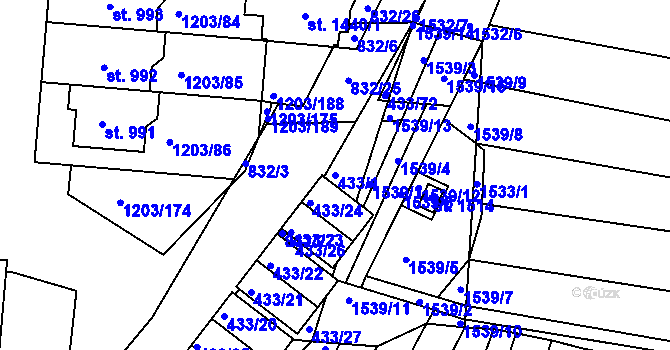Parcela st. 433/1 v KÚ Nětčice u Kyjova, Katastrální mapa