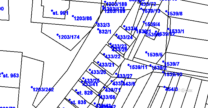 Parcela st. 433/22 v KÚ Nětčice u Kyjova, Katastrální mapa