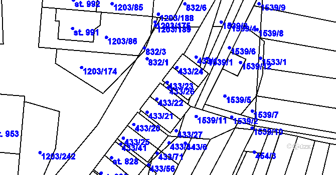 Parcela st. 433/26 v KÚ Nětčice u Kyjova, Katastrální mapa
