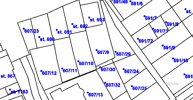 Parcela st. 607/9 v KÚ Nětčice u Kyjova, Katastrální mapa