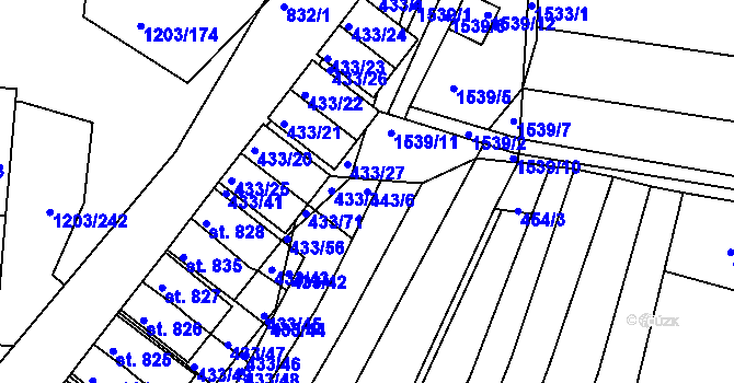 Parcela st. 443/6 v KÚ Nětčice u Kyjova, Katastrální mapa