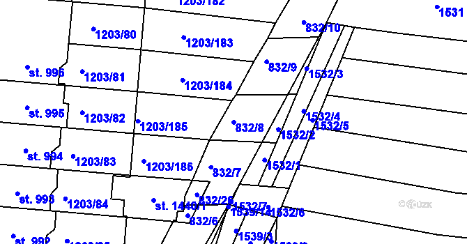 Parcela st. 832/8 v KÚ Nětčice u Kyjova, Katastrální mapa