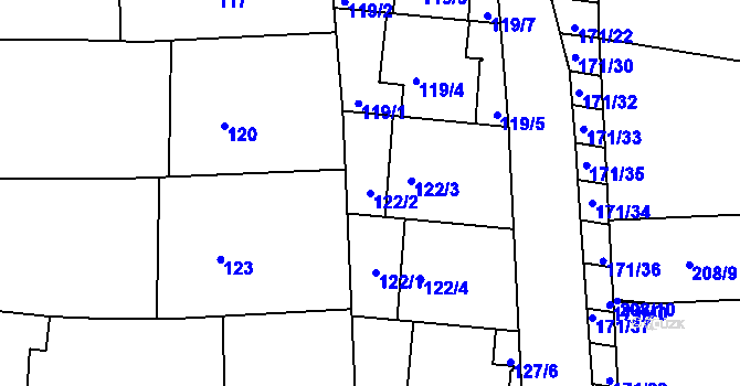 Parcela st. 122/2 v KÚ Boršov u Kyjova, Katastrální mapa