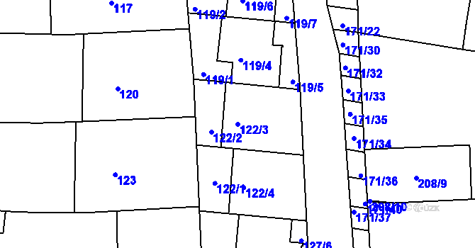 Parcela st. 122/3 v KÚ Boršov u Kyjova, Katastrální mapa