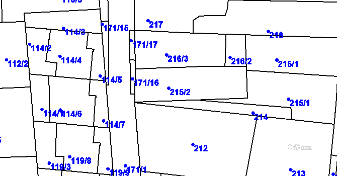 Parcela st. 215/2 v KÚ Boršov u Kyjova, Katastrální mapa
