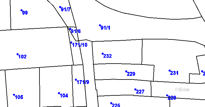 Parcela st. 232 v KÚ Boršov u Kyjova, Katastrální mapa