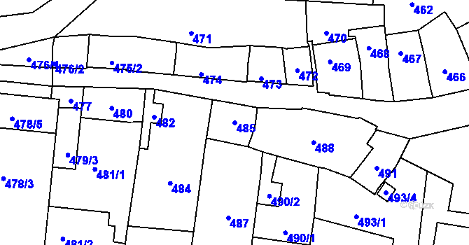 Parcela st. 485 v KÚ Boršov u Kyjova, Katastrální mapa