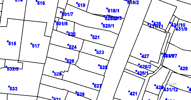 Parcela st. 523 v KÚ Boršov u Kyjova, Katastrální mapa