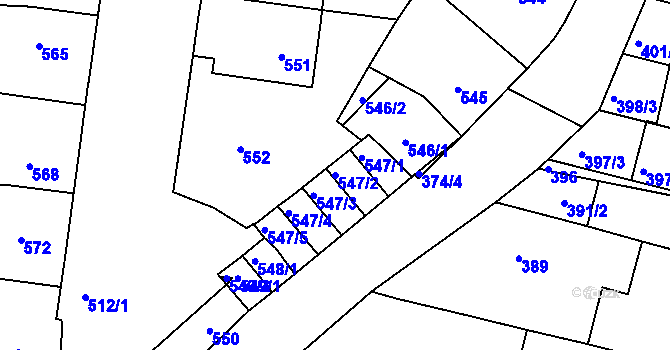 Parcela st. 547/2 v KÚ Boršov u Kyjova, Katastrální mapa