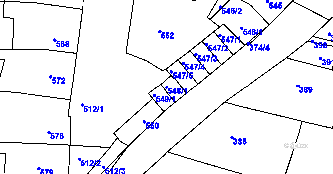 Parcela st. 548/1 v KÚ Boršov u Kyjova, Katastrální mapa