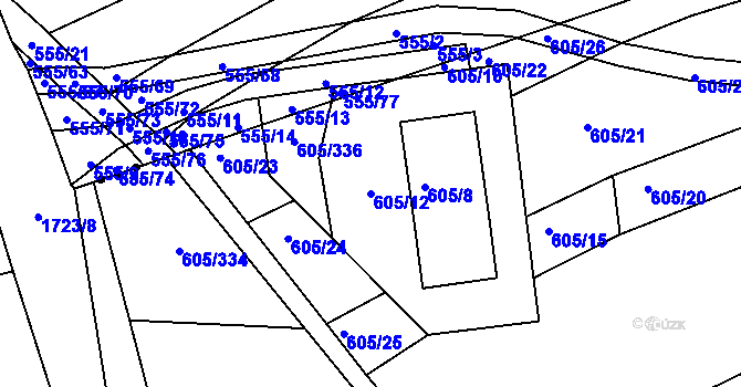 Parcela st. 605/12 v KÚ Boršov u Kyjova, Katastrální mapa