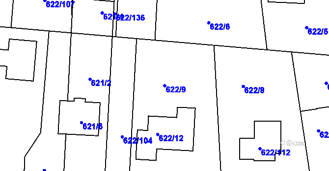 Parcela st. 622/9 v KÚ Boršov u Kyjova, Katastrální mapa