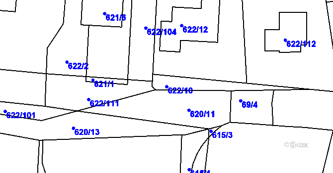 Parcela st. 622/10 v KÚ Boršov u Kyjova, Katastrální mapa