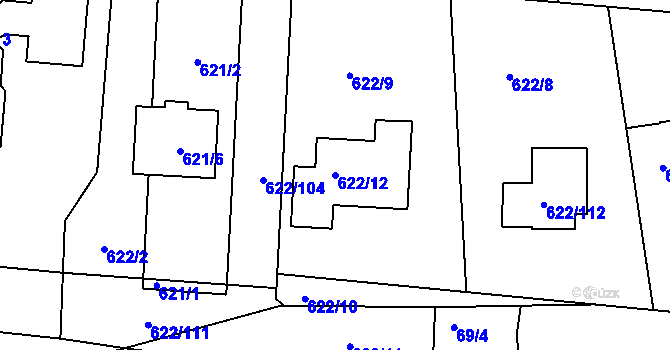 Parcela st. 622/12 v KÚ Boršov u Kyjova, Katastrální mapa