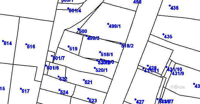 Parcela st. 518/1 v KÚ Boršov u Kyjova, Katastrální mapa