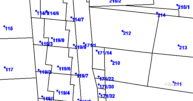 Parcela st. 171/14 v KÚ Boršov u Kyjova, Katastrální mapa