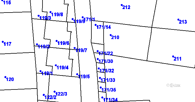 Parcela st. 171/22 v KÚ Boršov u Kyjova, Katastrální mapa