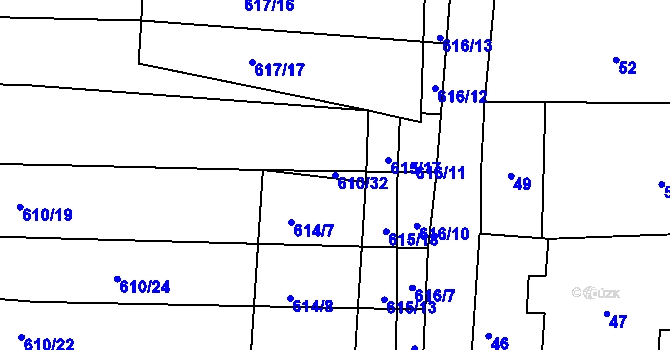 Parcela st. 610/32 v KÚ Boršov u Kyjova, Katastrální mapa