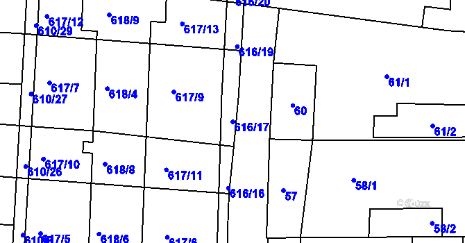 Parcela st. 616/17 v KÚ Boršov u Kyjova, Katastrální mapa