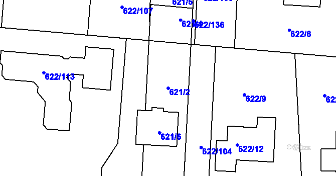 Parcela st. 621/2 v KÚ Boršov u Kyjova, Katastrální mapa