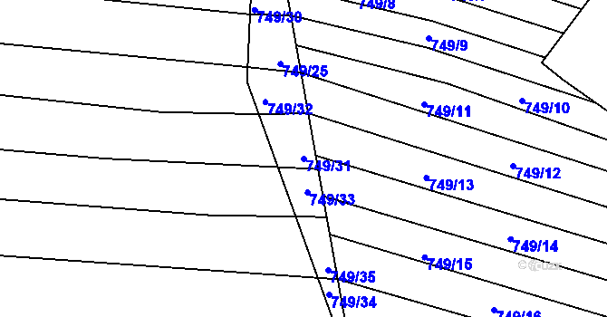 Parcela st. 749/31 v KÚ Boršov u Kyjova, Katastrální mapa