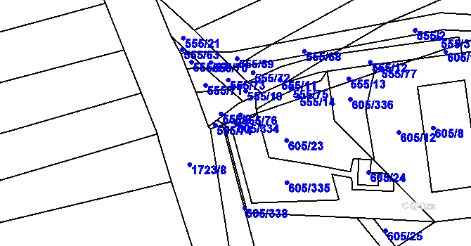 Parcela st. 605/334 v KÚ Boršov u Kyjova, Katastrální mapa